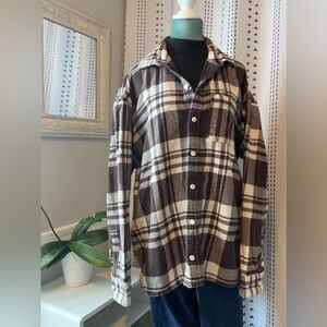 Hollister Men's Brown and White Plaid Shirt Jacket